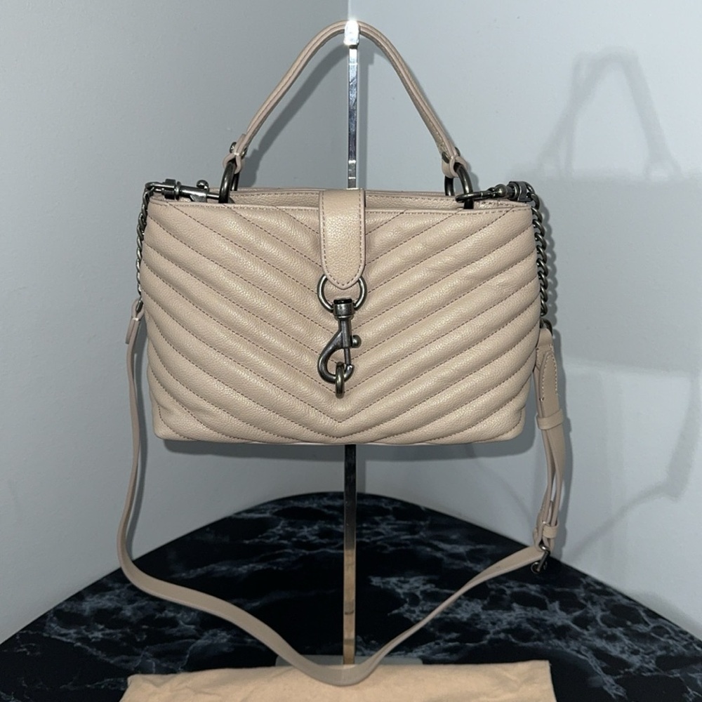 REBECCA MINKOFF Edie Top Handle Quilted Leather Satchel Cashmere AUTHENTIC - Picture 2 of 12